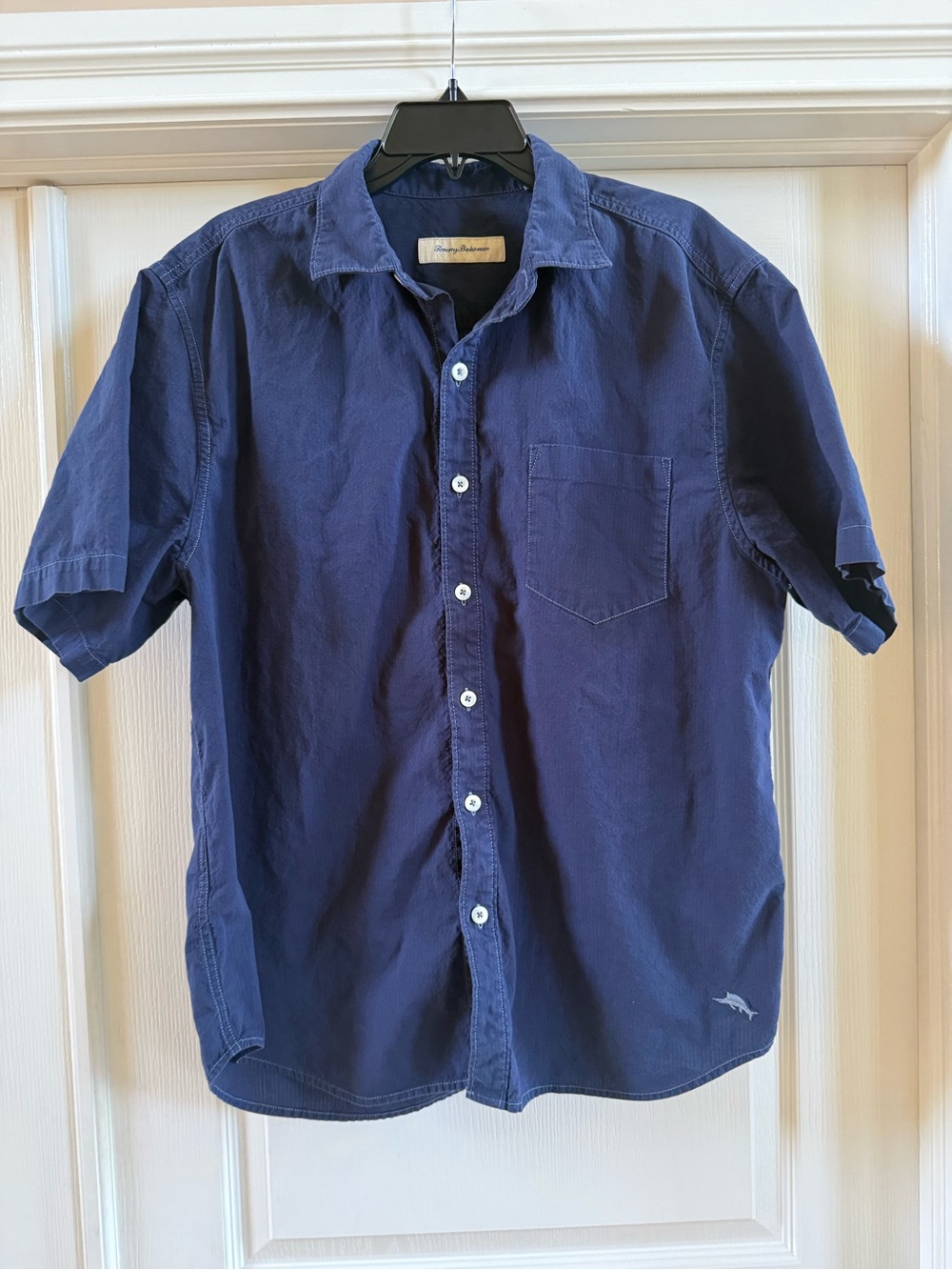Tommy Bahama Shirt Men Large Blue Pocket 100% Cotton
